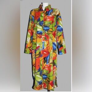 NWOT Live 4 Truth Tropical Palm Oversized Button Front Long Shirt Dress S
